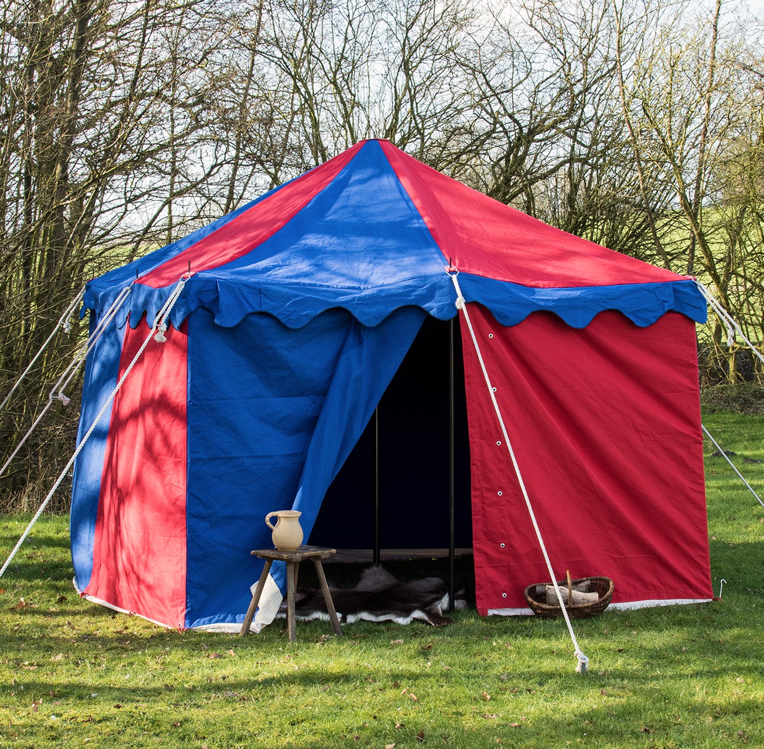Tente de chevalier Harold carrée 3X3 bleu-rouge