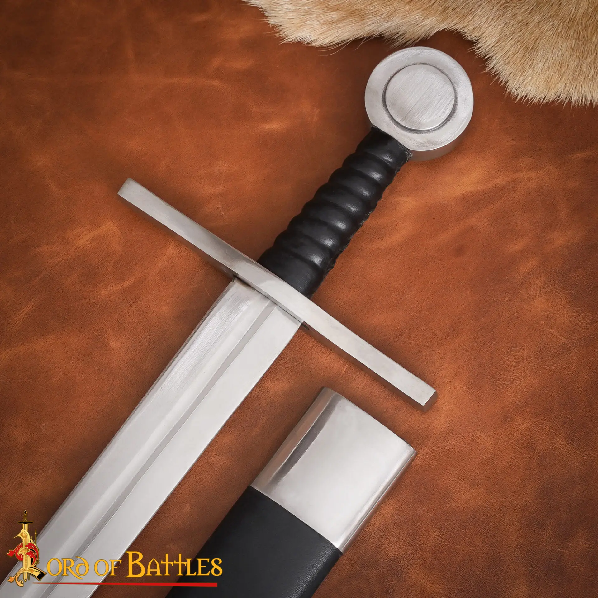 Poignée gainée cuir épée viking 9,2cm circonférence - Finition authentique nordique artisanale