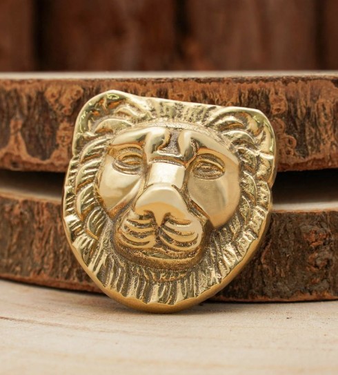 Ornement Tête de Lion en Laiton Massif Antique