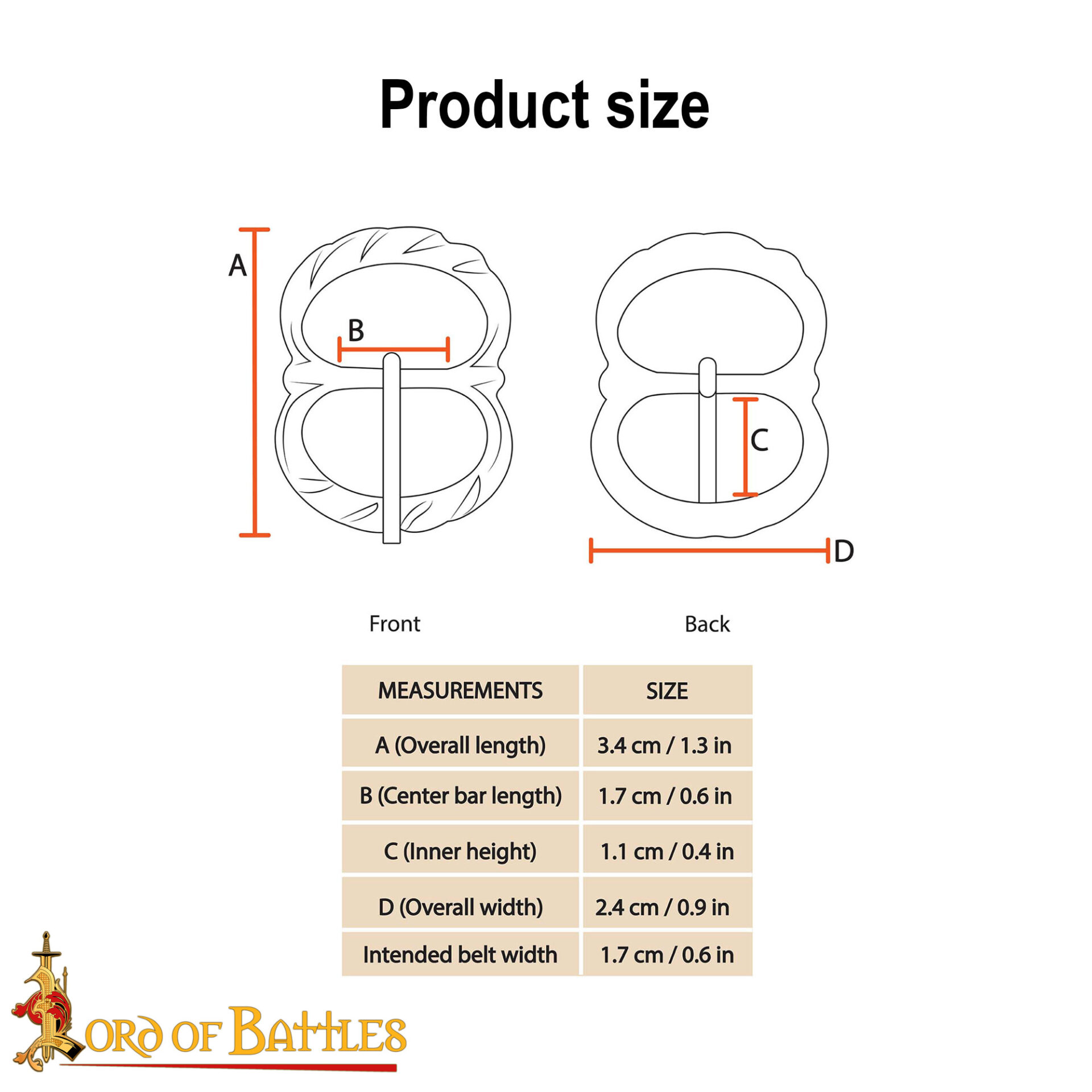Boucles médiévales double anneau en laiton_mesures