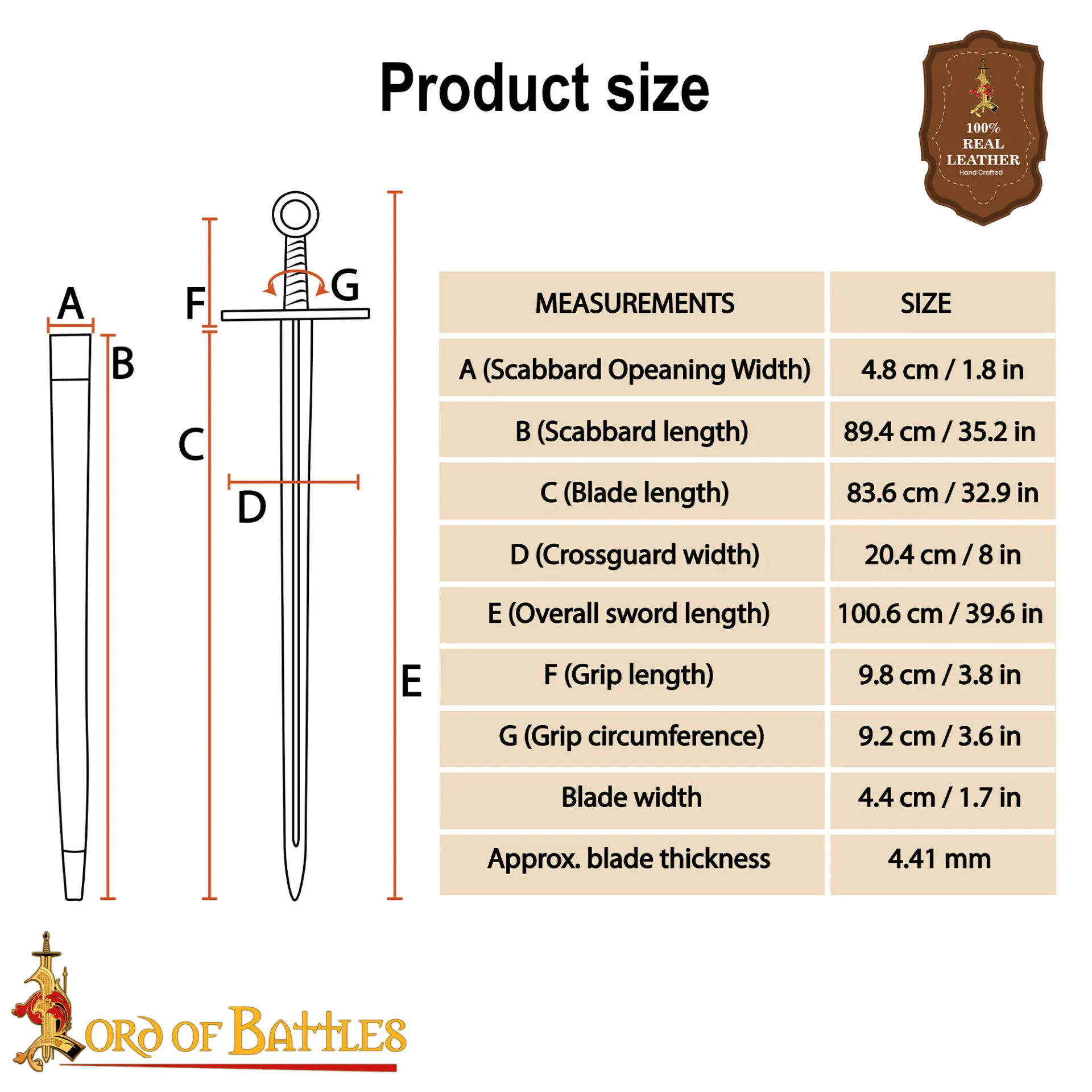 Épée viking dimensions 100cm longueur totale - Taille imposante réplique collection décorative